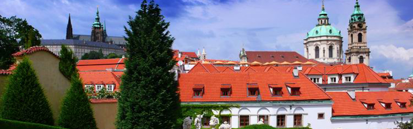 Skyline view of Prague's iconic roofs.